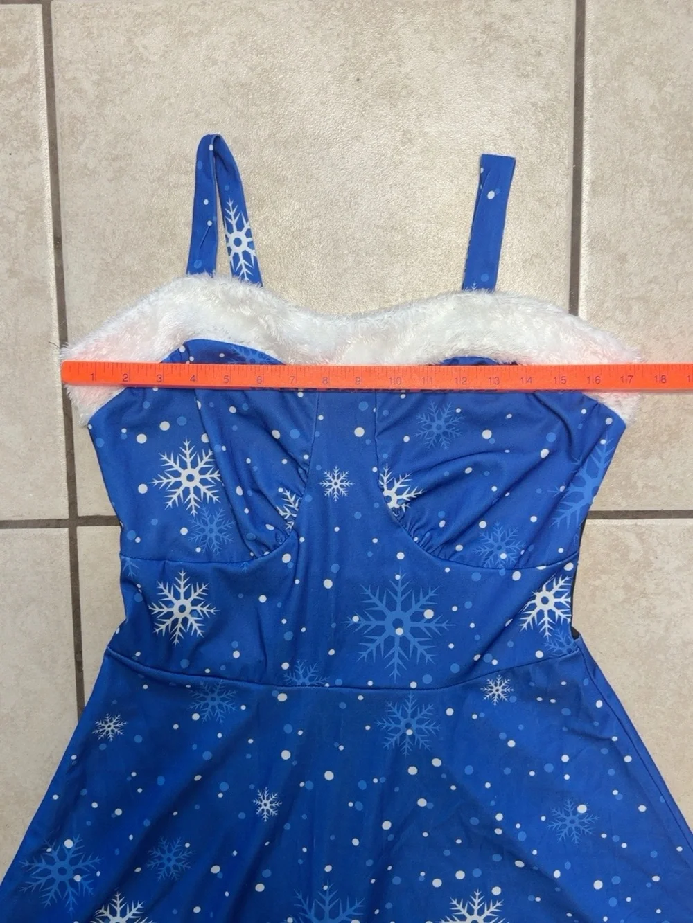 Blue Snowflake Faux Fur Trim Christmas Winter Dress Size Medium